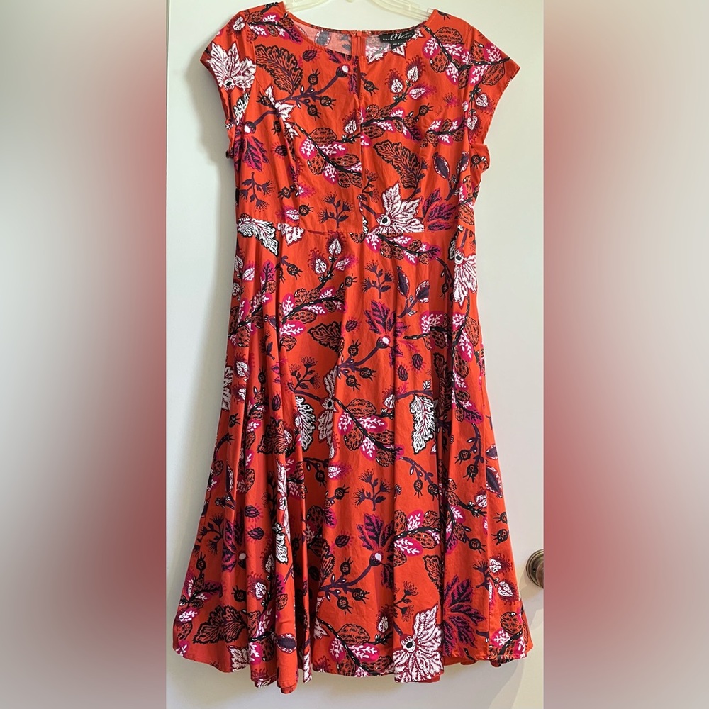 Midnight Velvet 100% Cotton Fit & Flare Dress Burnt Orange/Red/Black